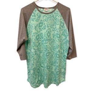 LuLaRoe Ariel Little Mermaid Disney Top Size XL Raglan Stretch Gray Green Shirt